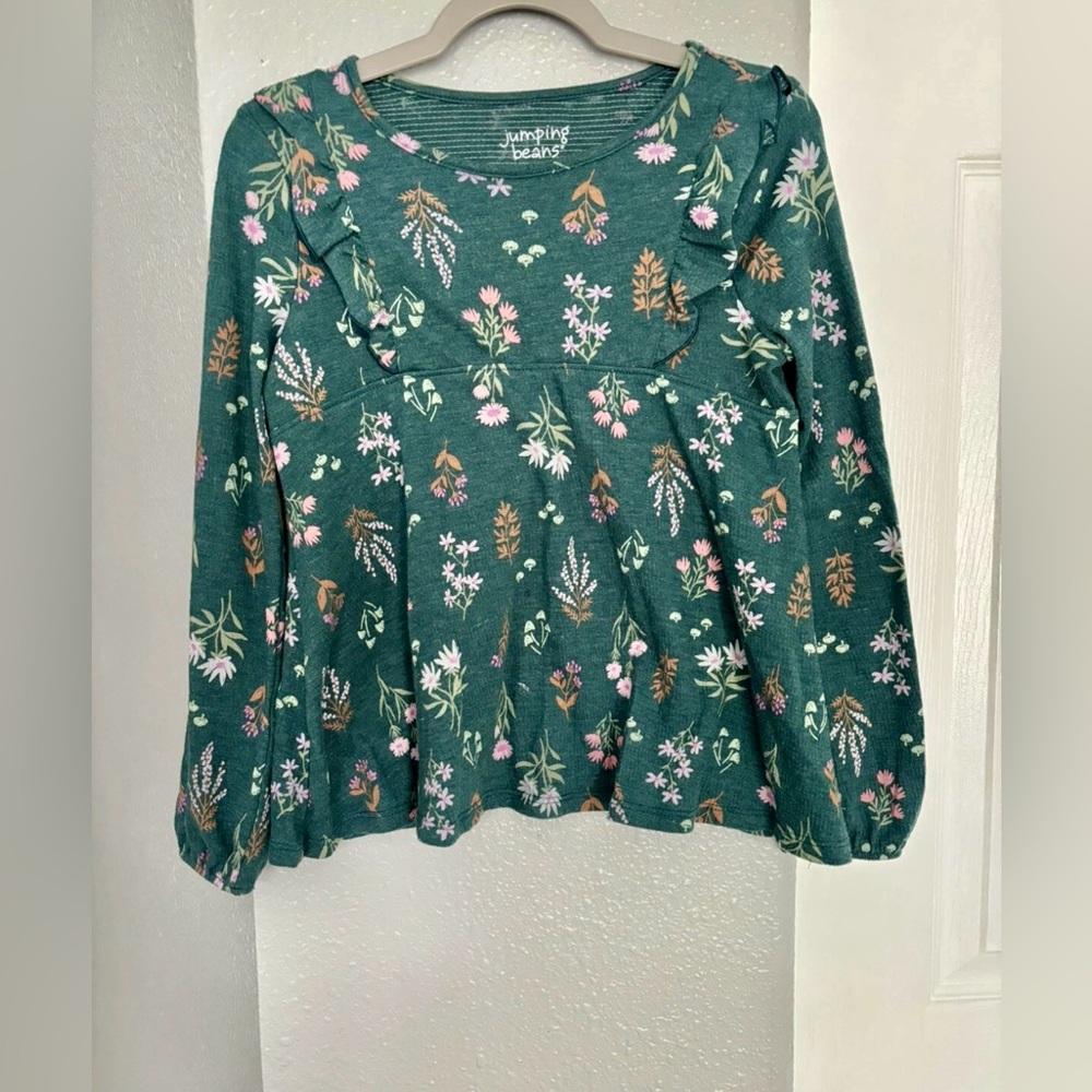 Jumping Beans Girls Green Floral Women's Top Size 6X